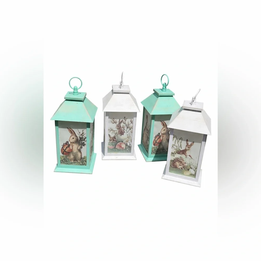 Easter Bunny Decorative Lantern - Mint and White
